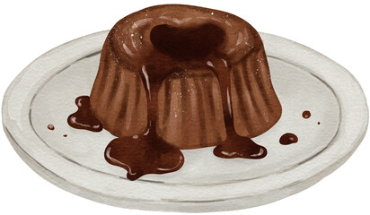 Watercolor chocolate lava cake illustration