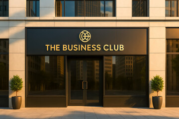 Obraz premium Modern facade of the business club in a busy city