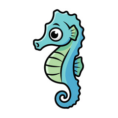Fototapeta premium Cute Blue Seahorse Illustration - Whimsical Underwater Creature Art