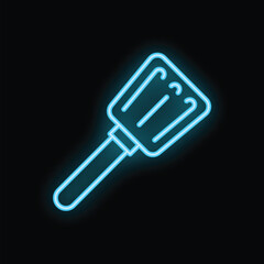 Blue neon sign of a spatula, perfect for projects involving cooking, kitchenware, and food preparation