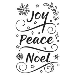 Hand drawn lettering of joy peace noel with snowflakes, stars and branches perfect for christmas and new year greeting cards, posters and invitations