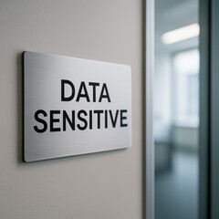 Sign indicating data sensitive area in modern office setting