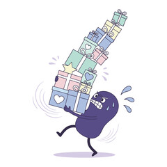 Overwhelmed Gifts Stack Vector Illustration