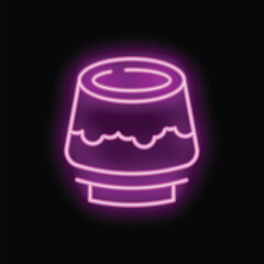 Bright pink neon sign depicting a potted plant, glowing on a black background