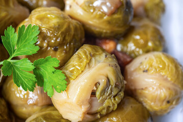 choux de Bruxelles cuisinés, petits morceaux de lard