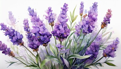 Fototapeta premium lavender flowers watercolor isolated on white background cutout