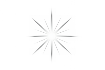 White light star effect with lens flare and shiny bright rays on transparent background, glowing graphic element