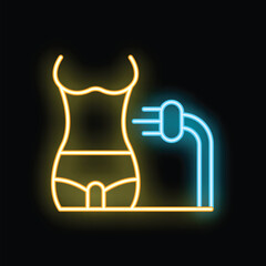 Neon sign for beauty salons and spas featuring a woman's body undergoing electric muscle stimulation