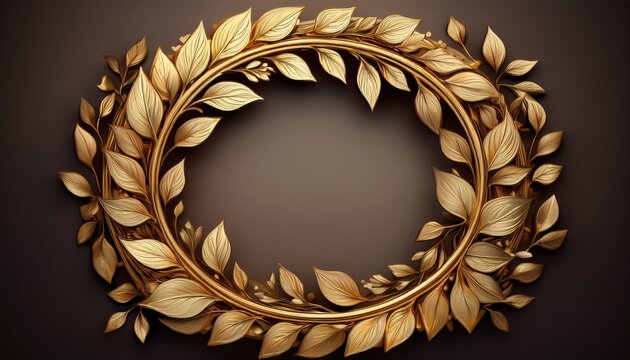 ornate golden wreath frame with leaf motifs ideal for elegant invitations and decorative art designs