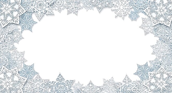 An ornate snowflake border frames a blank oval space with a subtle textured background.