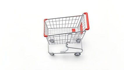 shoppingcart. Shopping cart isolated on white, a minimalist and clean overhead view. pitch deck slides, case study pages, designed for brand storytelling and e-commerce strategy.