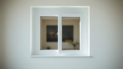pvc. A closed PVC window in a softly lit room, blending simplicity with natural ambient lighting. real-estate listings.