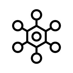 Hub and spoke network icon, central connections node outline