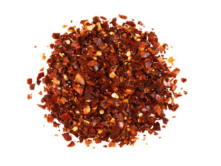 Close-up of red pepper flakes on transparent background