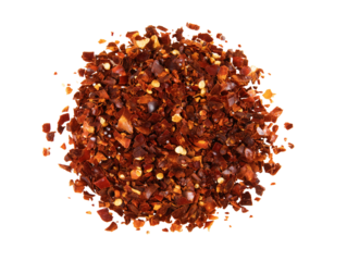 Close-up of red pepper flakes on transparent background