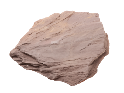 Single irregular sedimentary rock with layered texture on transparent background