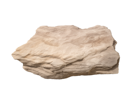Single irregularly shaped beige rock with natural texture and transparent background