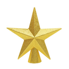 3D gold glitter Christmas star tree topper with transparent background