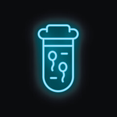 Blue neon icon of a sperm bank glowing on a dark background