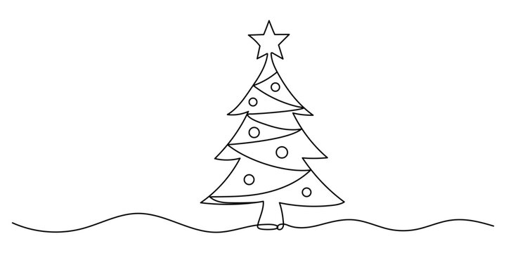 Christmas tree. Continuous one line drawing. Editable stroke
