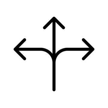 Multi direction arrows icon, split path routing decision outline