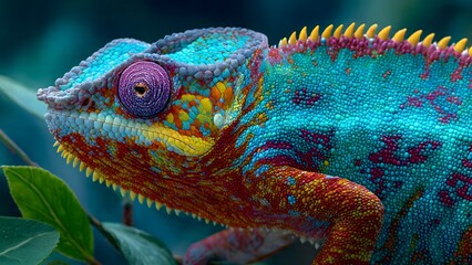 Chameleon's Colorful Portrait: A captivating portrait of a chameleon, showcasing its vibrant, iridescent skin, intricate details, and the unique beauty of this fascinating reptile.