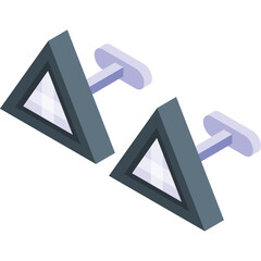 Triangular Cufflinks With Gray Metal Frames And Light Blue Tones Set Against A White Background
