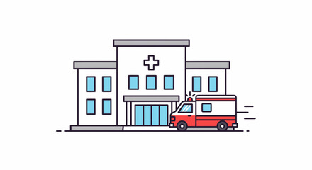 Obraz premium Emergency medical response with an ambulance arriving at the hospital building for urgent patient care