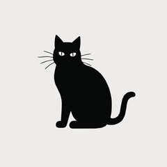 Black Cat Sitting Silhouette Vector Illustration