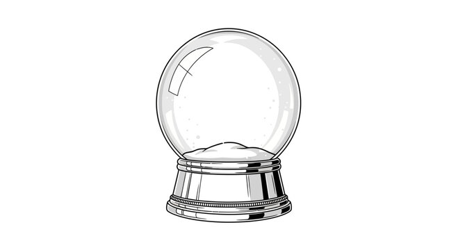 A transparent glass sphere with snow on its base, vector illustration of a snow globe on a white background