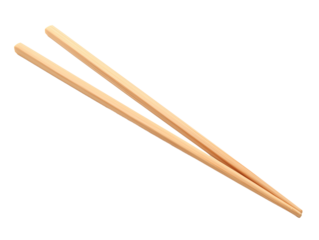 Pair of wooden chopsticks on transparent background