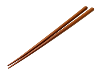 Pair of traditional wooden chopsticks on transparent background
