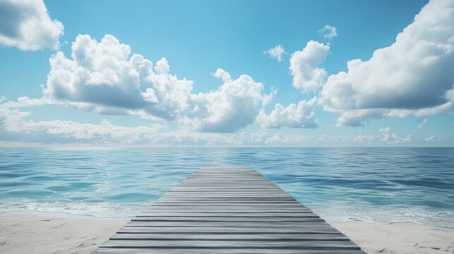 Wooden path to calm sea