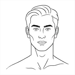 Male Face Line Art Minimalist Black and White Portrait Illustration