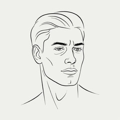 Male Face Line Art Minimalist Three-Quarter Portrait Illustration