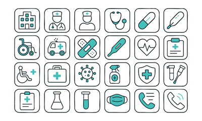Hospital & Emergency Icons — Clean Black Outline Vecto illustration, easily editable.