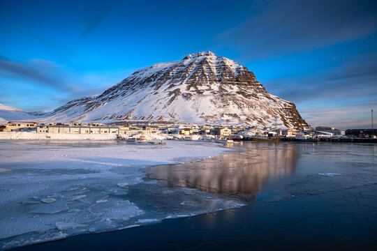 Snowy Mountain and Frozen Lake Scene