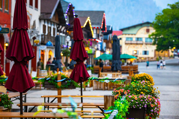 Bright Flowers and Lights at Leavenworth Tourist Destination
