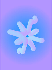 A 3D fluid blue-purple shape resembling a snowflake or a fantasy flower against the radiant blue-purple gradient; a vertical vector illustration for modern futuristic winter holiday designs.