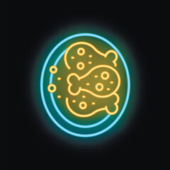 Glowing neon sign showing a plate of crispy fried chicken legs, perfect for restaurant advertising