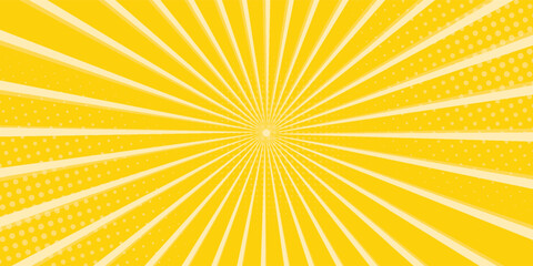 Yellow abstract background with light of sunburst. yellow starburst with halftone.