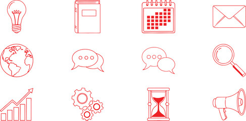 red business icons illustrating planning marketing and communication concepts for professional branding and project visuals
