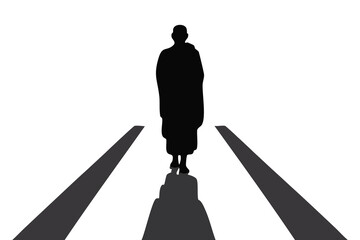 Silhouette of Buddhist Monk Walking on Path