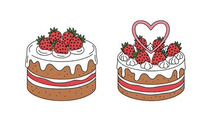 Two delicious strawberry cakes, one decorated with a heart