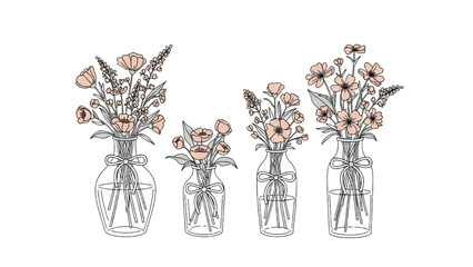 Elegant Floral Arrangements in Glass Vases A Delicate Illustration of Spring Blooms