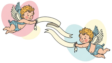Angelic Messengers Two Cupids Holding a Blank Banner