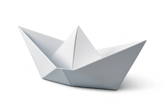 Paper origami boat toy symbolizing childhood adventure, transparent background