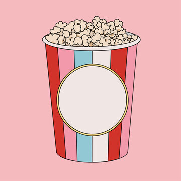 Popcorn Bucket Vector Illustration Mockup Template Isolated on Pink Background with Copy Space