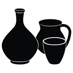 clay pottery set minimal vector on white backgroun