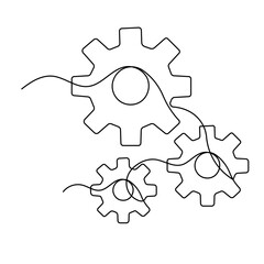 Setting icon  continuous one line drawing  outline vector illustration Single line gear icon. Vector illustration 